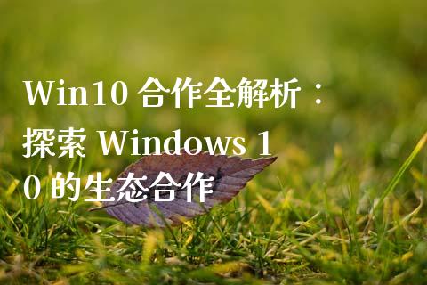 Win10 合作全解析：探索 Windows 10 的生态合作_https://wap.lcjysmgs.com_原油期货_第1张