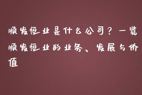 顺发恒业是什么公司？一览顺发恒业的业务、发展与价值_https://wap.lcjysmgs.com_元宇宙_第1张