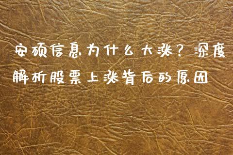 安硕信息为什么大涨？深度解析股票上涨背后的原因_https://wap.lcjysmgs.com_金融交易_第1张