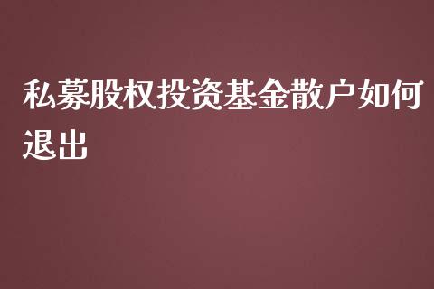 私募股权投资基金散户如何退出_https://wap.lcjysmgs.com_原油期货_第1张