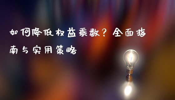 如何降低权益乘数？全面指南与实用策略_https://wap.lcjysmgs.com_金融交易_第1张