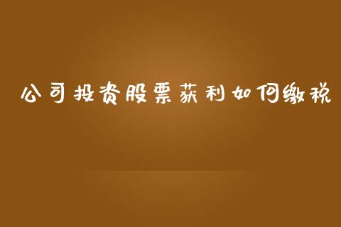公司投资股票获利如何缴税_https://wap.lcjysmgs.com_元宇宙_第1张