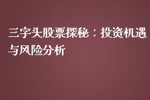 三字头股票探秘：投资机遇与风险分析_https://wap.lcjysmgs.com_债券基金_第1张