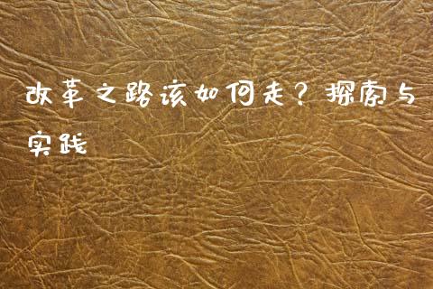 改革之路该如何走？探索与实践_https://wap.lcjysmgs.com_债券基金_第1张