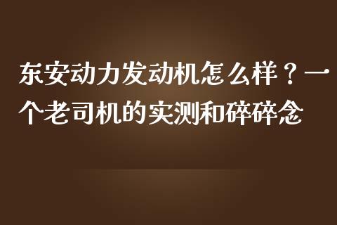 东安动力发动机怎么样？一个老司机的实测和碎碎念_https://wap.lcjysmgs.com_债券基金_第1张