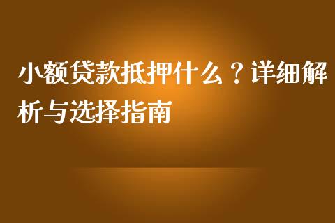 小额贷款抵押什么？详细解析与选择指南_https://wap.lcjysmgs.com_元宇宙_第1张