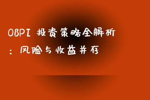 OBPI 投资策略全解析：风险与收益并存_https://wap.lcjysmgs.com_债券基金_第1张