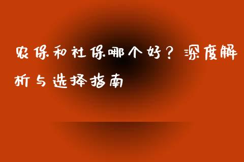 农保和社保哪个好？深度解析与选择指南_https://wap.lcjysmgs.com_元宇宙_第1张