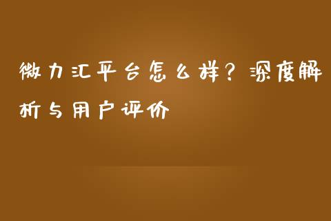 微力汇平台怎么样？深度解析与用户评价_https://wap.lcjysmgs.com_原油期货_第1张