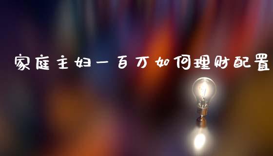 家庭主妇一百万如何理财配置_https://wap.lcjysmgs.com_金融交易_第1张
