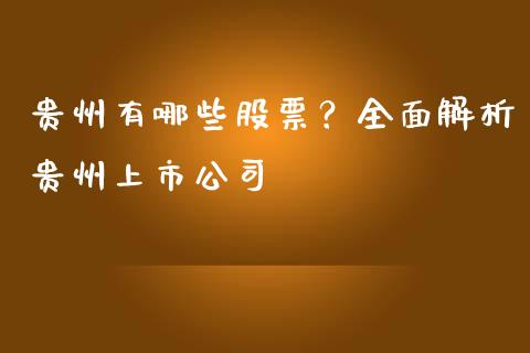 贵州有哪些股票？全面解析贵州上市公司_https://wap.lcjysmgs.com_金融交易_第1张