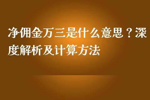 净佣金万三是什么意思？深度解析及计算方法_https://wap.lcjysmgs.com_债券基金_第1张