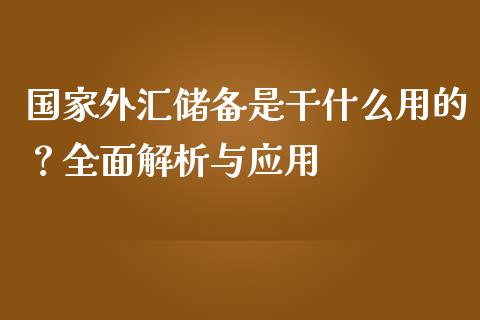 国家外汇储备是干什么用的？全面解析与应用_https://wap.lcjysmgs.com_原油期货_第1张