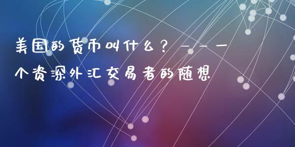 美国的货币叫什么？——一个资深外汇交易者的随想_https://wap.lcjysmgs.com_金融交易_第1张