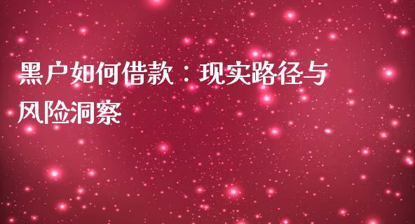 黑户如何借款：现实路径与风险洞察_https://wap.lcjysmgs.com_债券基金_第1张